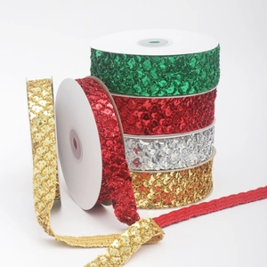 Gekleurde paillettenlinten groen, rood, zilver, goud voor DIY naaiprojecten en decoraties