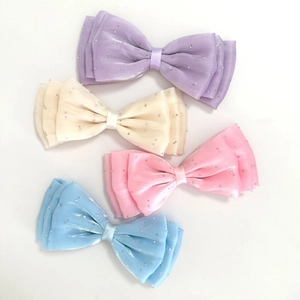Handmade Large Layered Rhinestone Bow Hair Clip For Women Sweet Satin Polyester Hair Bow Accessories For Daily Party Decor