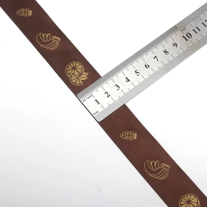 38mm dark brown satin ribbon with gold fruit patterns for DIY gift wrapping and decor