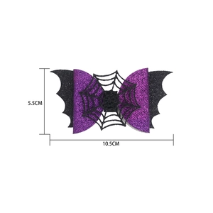 Halloween bat wing hair clip with spider web glitter bow measures 10.5cm by 5.5cm