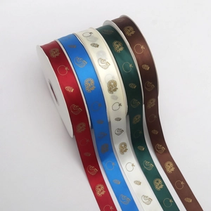 2.5cm gold-stamped polyester fruit pattern ribbons for DIY gift box packaging decoration