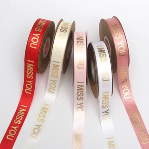 Mehrfarbige I MISS YOU Satinbänder mit Goldfoliendruck für Geschenke und DIY-Dekoration