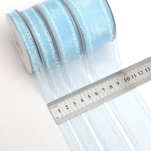 Nastro di organza azzurro con glitter bianchi per accessori per capelli e fiocchi fai da te