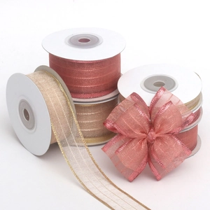 Sheer sparkling snow yarn ribbons in champagne and dusty pink for DIY gift wrapping bows