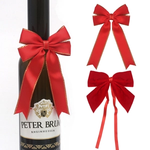 Elegant Red Polyester Decorative Bows With Gold Edge For Gift Box Wine Bottle Handmade Ribbon Bows For Christmas Wedding Decoration