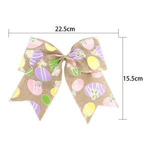 Detailed dimensions of 22.5x15.5cm for green plush polka dot Easter bow decoration
