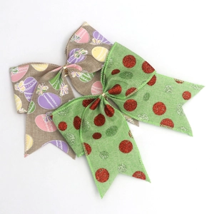 Green plush polka dot and Easter pattern decorative bows for Christmas tree and party decor