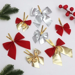 Christmas bow set with flocked and metallic finishes for festive DIY holiday tree decor