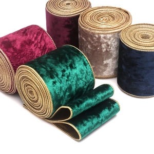 Wired Velvet Ribbon With Gold Edge For Christmas Gift Wrapping Wedding Party Decoration DIY Bow Crafts Home Decor Supplies