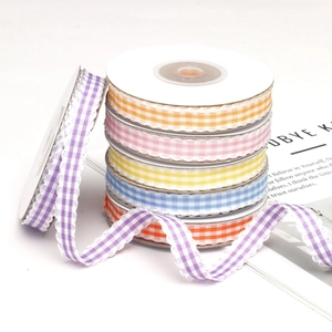 Nastro a Quadretti Macaron con Bordo Festonato Finitura con Volant in Poliestere per Fermagli per Capelli DIY e Decorazione Regali