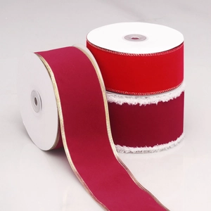 Christmas velvet ribbons with gold and white fur edges for DIY holiday gift decoration