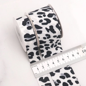 Black and white leopard print ribbon roll, 40mm wide satin tape for DIY bow crafts