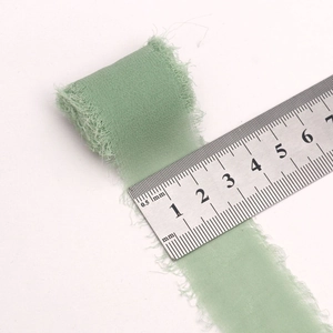 Light green chiffon silk ribbon with handmade frayed edges for wedding gift decoration