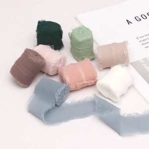 Frayed Edge Chiffon Ribbon Handmade Silk-Like Fringed Ribbons For Wedding Invitations Bouquet Gift Wrapping Decor