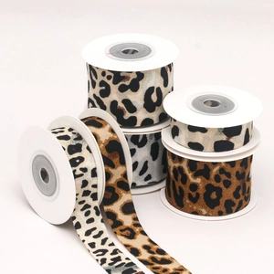Double-sided twill leopard print ribbon rolls for DIY handmade bows and gift packaging