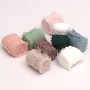 Frayed edge chiffon silk ribbon set in muted tones for wedding bouquets and gift decor