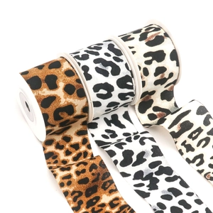 Three rolls of leopard print twill ribbons for DIY handmade bows and straw hat crafts