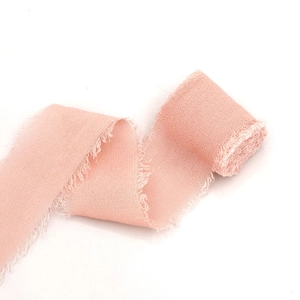 Frayed edge chiffon silk ribbon in dusty rose pink for elegant wedding gift wrapping