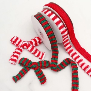 Three-color Christmas knitted ribbon rolls for gift wrapping and DIY doll accessories