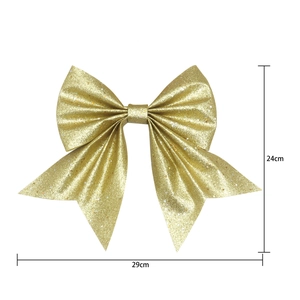 Sparkling gold glitter decorative bow 29x24cm for DIY Christmas wreath and holiday decor