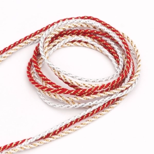 Detail of 3mm metallic twisted cord in gold silver and red for DIY crafts and gifts