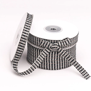 Rose gold checkered ribbon rolls with metallic threads for DIY hair bows and gift wrapping