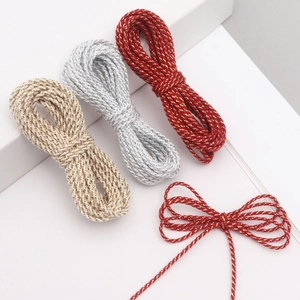 3mm metallic braided twist rope in gold, silver, and red for DIY crafts and gift decor