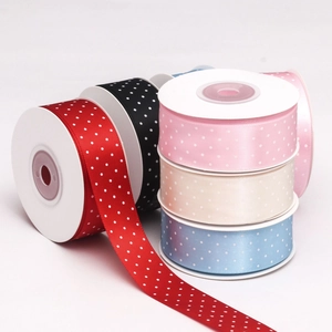 Five-color set of 2.5cm polka dot polyester satin ribbons for DIY gift flower packaging
