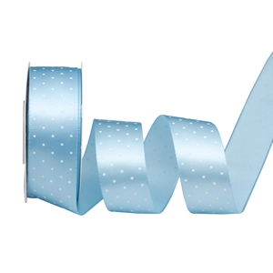 Light blue polka dot satin ribbon roll for DIY gift wrapping and floral bouquets decoration