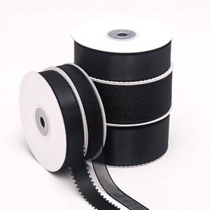 Black Picot Edge Polyester Ribbon Solid Color Sheer Organza Satin Ribbon For DIY Handcraft Gift Wrapping Cake Decoration