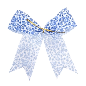 Fiocco in tessuto blu floreale e leopardato con chiusura in metallo dorato per regali