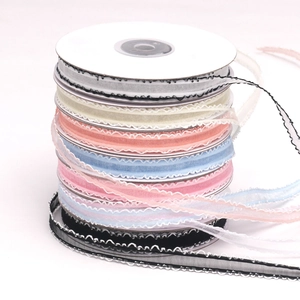 Detail of multi-colored organza ribbons with ruffled edges for DIY crafts and hair bows