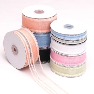Detail view of multi-color ruffled organza ribbons for DIY crafts and hair accessories
