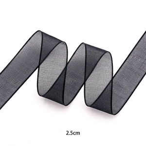 Black 2.5cm sheer chiffon ribbon with ruffled edges for DIY gift packaging