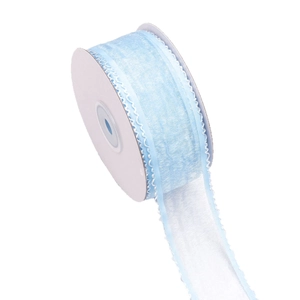 Light blue ruffled edge sheer ribbon for DIY hair accessories and gift wrapping crafts