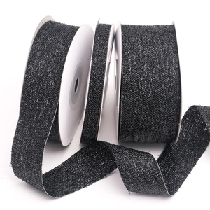Black Glitter Ribbon Silver Wire Striped Woven Webbing For DIY Hair Bows Bouquet Gift Box Wrapping Decorative Ribbon Tape