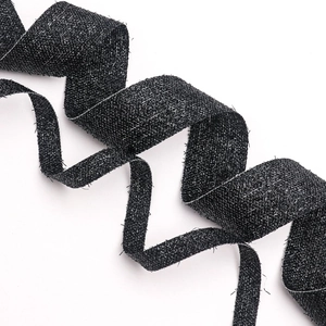 Elegant black linen ribbon with silver metallic stripes for gift wrapping and DIY crafts