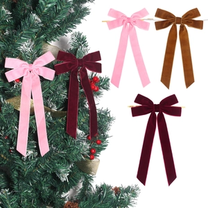 Samt Weihnachts Schleifen Mit Langen Schänzen Und Metallic Bindedrähten Für Weihnachtsbaum Kranz Geschenkbox Deko Zubehör