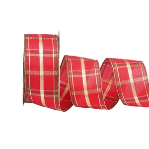 Rote und grüne Weihnachtsschleife mit Karomuster für DIY-Geschenkverpackungen