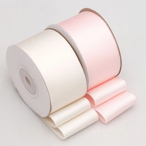 4cm cream and light pink satin ribbons on spools for DIY flower gift packaging