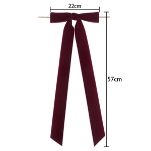 Burgundy velvet bow with long streamers, 22cm width x 57cm length, for party decor