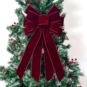 Grand nœud en velours bordeaux pour sapin de Noël avec de longs rubans élégants