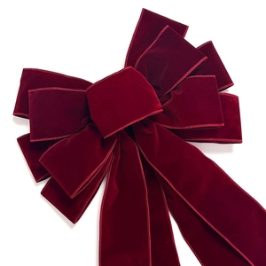 Grand nœud en velours bordeaux avec rubans pour décoration de sapin et couronne de Noël