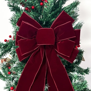 Grand nœud de Noël en velours bordeaux pour décoration de sapin et de couronne