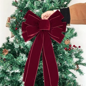 Grand nœud en velours bordeaux avec rubans pour sapin de Noël et décoration de cadeaux