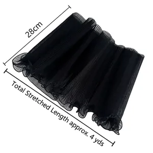Black pleated pearl mesh fabric with 28cm width and 4-yard length for flower wrapping