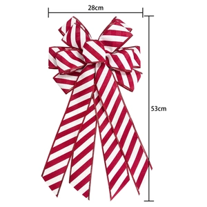 Red and white striped Christmas bow decoration for trees and wreaths, size 28cm x 53cm