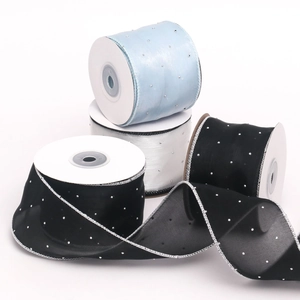 6cm glitter rhinestone sheer organza ribbon in black, white and light blue for DIY crafts