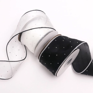 6cm sheer organza ribbon with sparkling rhinestones and contrast edges for DIY crafts