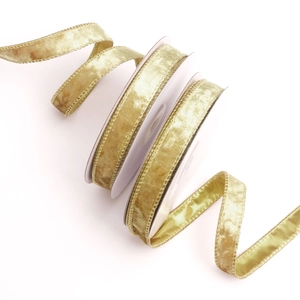 Golden velvet ribbon 1.5cm wide with stitched edges for Christmas tree DIY decor